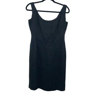 Agnona Black Sheath Dress Size 46 / 10 Floral Embroidered‎ Sleeveless Scoop Neck
